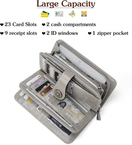 Vista 6 de BOSTANTEN Cartera de cuero genuino para mujer, de gran capacidad, cartera de mano con bloqueo RFID