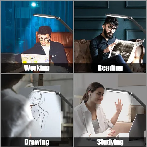 Vista 7 de JKSWT - Lámpara de escritorio con brazo oscilante ajustable para el cuidado de los ojos con abrazadera, 72 LED, 5 modos de color, lámpara de mesa