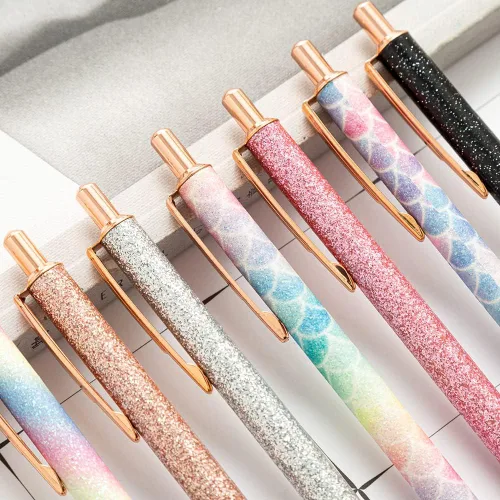 Vista 4 de SEIWEI Ballpoint Pen Medium Point 1.0mm Glitter Sequin Crystal Pens Retractable Metal Pens for School Office Stationery Supplies