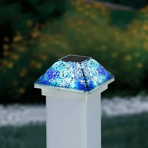 Vista 6 de SUNNYPARK 2PK Luces solares para postes con tapa de mosaico al aire libre para postes de 4x4, 3.5x3.5, lámpara de valla de cubierta de vidrio