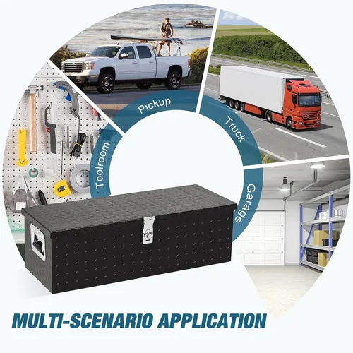 Vista 4 de Caja de herramientas de aluminio de 30 pulgadas, cajas de herramientas resistentes para cama de camión, caja de herramientas para camión con placa
