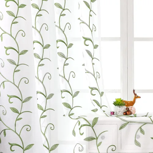 Vista 51 de VISIONTEX Juego de 2 paneles de cortinas traslúcidas blancas de 63 pulgadas de largo, con bordado de coral beige, bolsillo para barra, cortinas