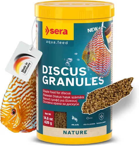 Sera Discus Granules 33.8 fl oz (14,8 fl oz) | Alimento principal para todos los peces de disco y ornamentales | Rico en proteínas y minerales