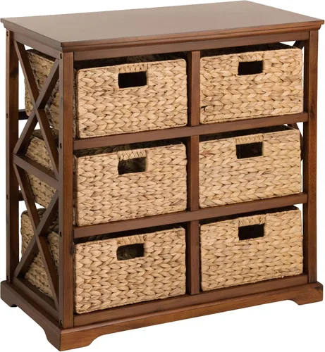 Vista 35 de Hampton Meadows - Armario de almacenamiento de mesa esquinera de 3 niveles en X con 3 cestas de mimbre, nogal