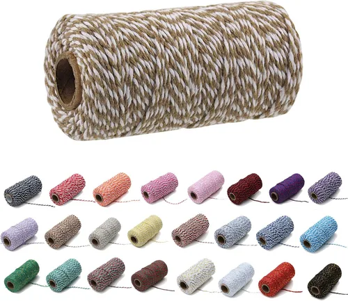 Vista 31 de 1 rollo de cuerda de algodón colorida de 0.0787 in de 109 yardas, cuerda para panaderos, manualidades DIY, envoltura de regalos, Navidad, boda #02