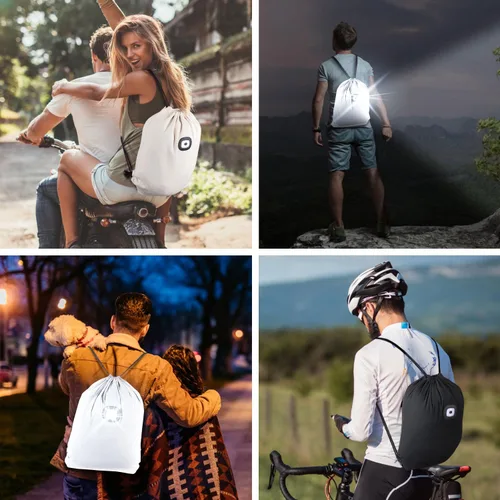 Vista 3 de LED Drawstring Backpack Bag with Light String Bag Sackpack Women Men Gifts for Gym Beach Travel Camping (Beige)