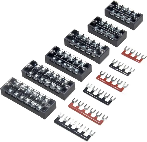 Vista 8 de MILAPEAK Bloque de terminales y tira – 5 bloques de terminales de tornillo de doble fila de 12 posiciones de 600 V 15 A con cubierta + 10 tiras