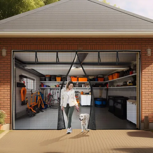 Vista 18 de LOOBANI Puerta mosquitera de garaje de 8 x 7 pies: resistente cierre magnético para puerta de garaje 1 coche, pantalla de red retráctil enrollable