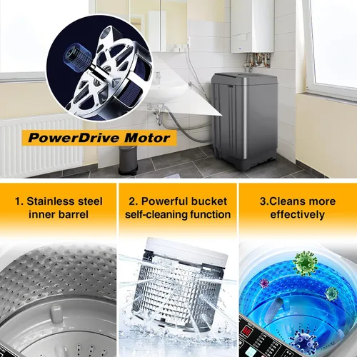 Vista 4 de Lavadora portátil, lavadora portátil de capacidad de 25 libras con bomba de drenaje, lavadora completamente automática con 10 programas y 8 niveles