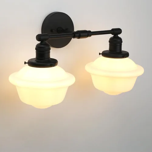 Vista 8 de Pathson 2-Lights Milk White Glass Wall Sconce Lights, Modern Classic Wall Vanity Lighting for Living Room Bathroom Bedroom