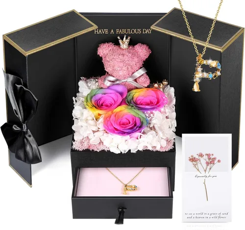 Vista 16 de ADDWel Regalos de Rosa Preservada para Ella - Rosa Real Única y Permanente con Collar "Te Amo" en 100 Idiomas, Regalos de Rosa Eterna para Mujeres