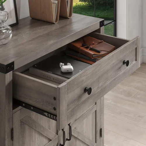 Vista 6 de HOSTACK Gabinete de barra de café, armario de almacenamiento de cocina, aparador de buffet moderno de granja con cajón y estante ajustable, armarios