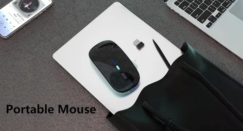 Vista 7 de WREANU Ratón Inalámbrico Bluetooth Recargable con Luces LED Silencioso y Delgado para Laptop (BT5.2 y 2.4G con Receptor USB Portátil) Ratón