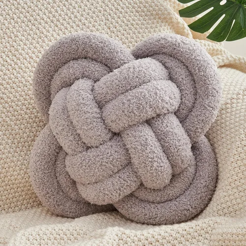 Vista 21 de Xiashrk - Almohada de nudo en forma de bola, almohadas decorativas suaves de 12" para sofá, cama, almohada de lujo en tono marfil blanco con nudo