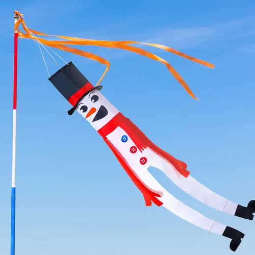 Vista 3 de 2 calcetines de viento de muñeco de nieve 3D para colgar al aire libre, calcetines de viento decorativos para invierno, Hanukkah, Navidad