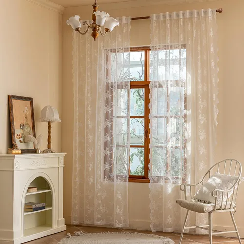 Vista 2 de MEETSKY Cortinas de encaje blanco de 84 pulgadas de largo, cortinas