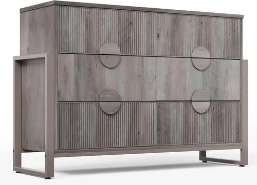 Vista 13 de LGHM Cómoda acanalada para dormitorio con 6 cajones, cómoda moderna de 6 cajones con semicilindro acanalado, cómoda sólida de 44.5 pulgadas de alto