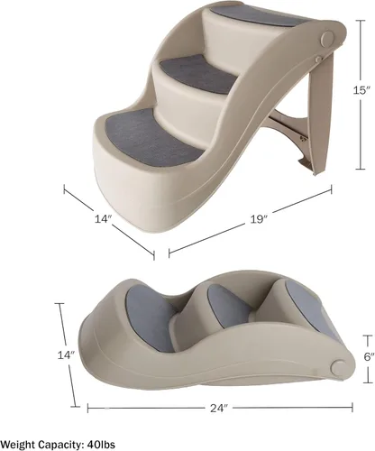 Vista 6 de Escaleras plegables de plástico para mascotas, durables, interiores o al aire libre, diseño de 4 pasos, 3 pasos, Bronceado