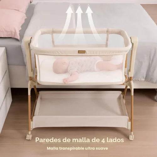 Vista 4 de Ezebaby Cuna para Bebé al Lado de la Cama: Cuna con Balancín 3 en 1 para Bebé - Cuna de Malla Completa Transpirable con Colchón 6 Ajustes