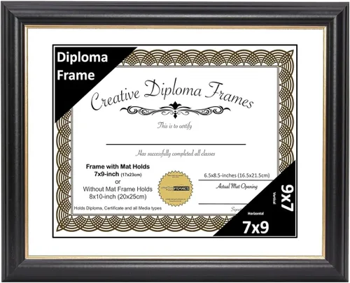 Vista 30 de Creative Picture Frames Marco de diploma Rockefeller de 6 x 8 pulgadas, color negro con borde dorado, muestra un certificado de 6 x 8 pulgadas u