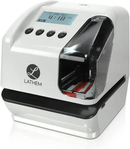 Lathem LT5000 - Reloj electrónico multilínea de fecha y numeración para documentos, transparente, gris, 7.1" x 6.1" x 7"