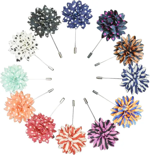 Alfileres de solapa para hombre, diseño de flores de boda, paquete de 12, Sin gemas.