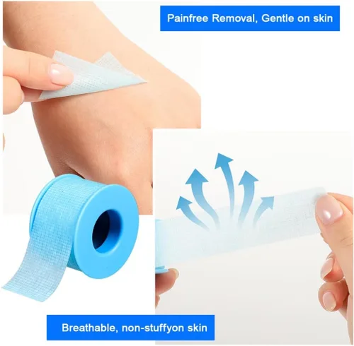 Vista 5 de Cinta médica de silicona para pieles sensibles, 1 rollo adhesivo reutilizable, impermeable, eliminación de cinta quirúrgica azul para el cuidado