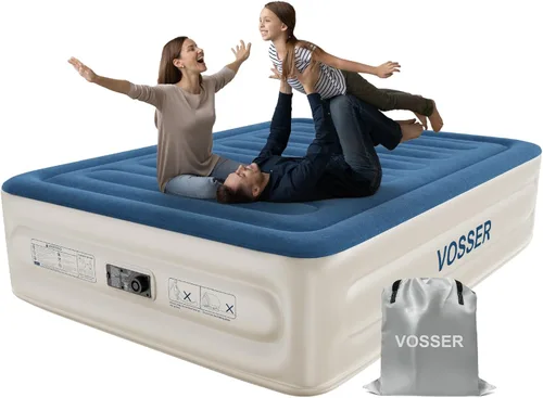 Vista 12 de VOSSER Colchón de aire doble con bomba incorporada, colchón inflable de inflado/desinflado rápido y fácil, colchón inflable plegable con bolsa