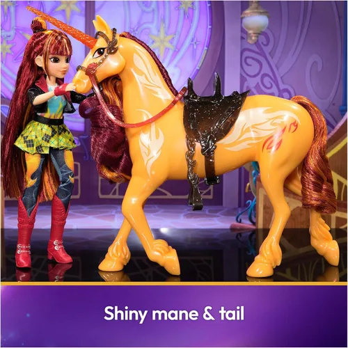Vista 3 de Unicorn Academy, Poder de la Amistad Cinder con Silla y Brida Translúcida de 11 Pulgadas, Muñecas y Juguetes de Unicornio, Regalos y Pequeños