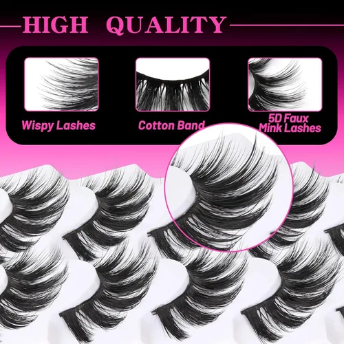 Vista 4 de Veleasha Pestañas postizas de visón sintético 5D, 100% hechas a mano, pestañas postizas de lujo, ligeras y esponjosas, paquete de 5 pares (Dubai)