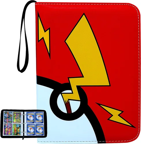 Pempar Carpeta para tarjetas, 4 bolsillos, 400 bolsillos, para juegos de cartas, con cremallera, colección con fundas (rayo)