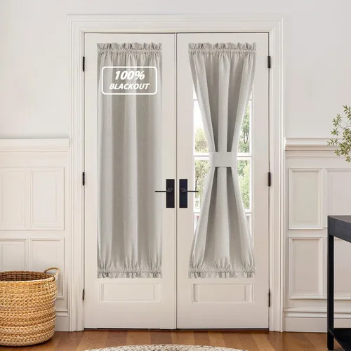 Vista 27 de NICETOWN Cortinas de Lino para Puerta Lateral - Cortinas Opacas con Aislamiento Térmico para Puerta Delantera Francesa para Sombra Pequeña