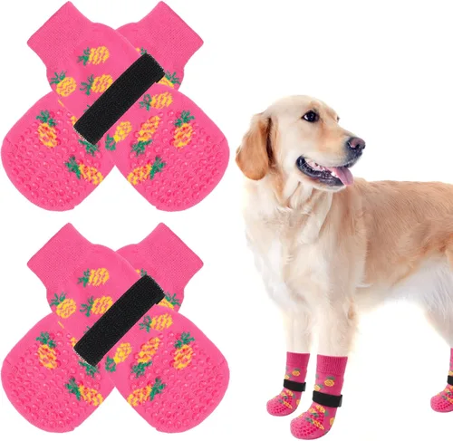 Vista 35 de SCENEREAL Calcetines antideslizantes para perros para evitar lamer patas para suelos de madera dura, zapatos de perro de doble cara botas