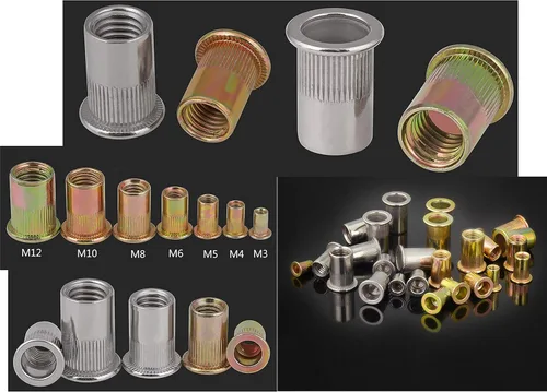 Vista 3 de LBY Kit surtido de 170 tuercas remachables de acero al carbono, M4/M5/M6/M8 (cabeza avellanada pequeña y mitad hexagonal), acero al carbono chapado