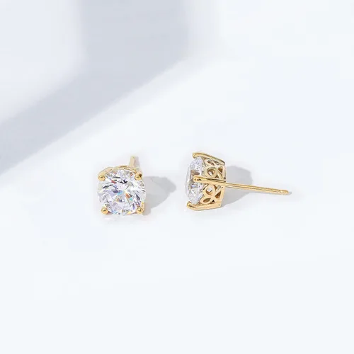 Vista 6 de Tienda Collection Yellow Gold Plated, Platinum or Rose Gold Plated Sterling Silver Infinite Elements Cubic Zirconia Stud Earrings White, Blue