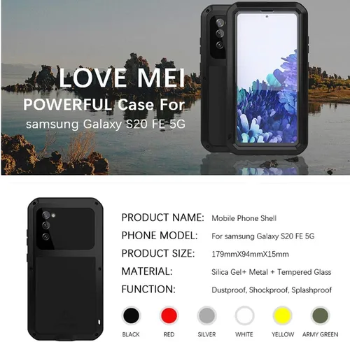 Vista 8 de LOVE MEI Funda para Galaxy S20 FE 5G, deportes al aire libre, impermeable, militar, resistente, a prueba de golpes, polvo y suciedad, aluminio