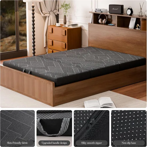 Vista 6 de Vamcheer Colchón Triple Plegable, Colchón Plegable Completo de 4 pulgadas, Tapete de Espuma Viscoelástica de Triple Pliegue con una Funda Colapsible