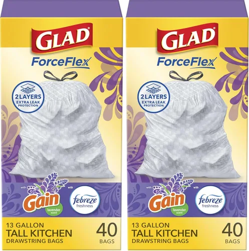 Vista 10 de Bolsas de basura Glad ForceFlex altas con cordón para cocina, 13 galones, aroma a lavanda, 40 unidades (el paquete puede variar)