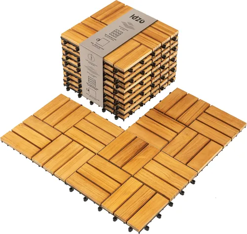Vista 9 de IDZO Baldosas entrelazadas para terraza de 9.6 pies cuadrados - 10 piezas de baldosas de madera de acacia impermeables, baldosas para piso