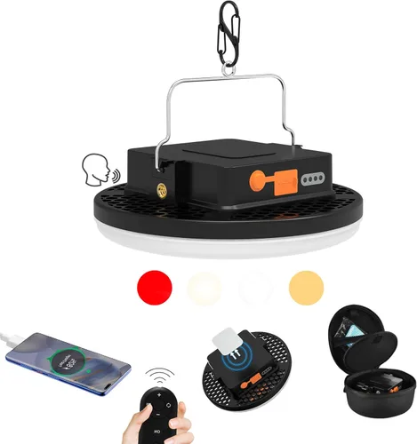 Vista 9 de Luz de campamento recargable de 10000 mAh con control de voz - 4000LM 3000K/4500K/6500K Linterna LED portátil, IPX4 impermeable para camping, 30W pro