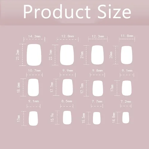Vista 7 de Uñas postizas a presión de punta francesa, uñas postizas blancas, uñas acrílicas cuadradas medianas, uñas postizas nude, uñas postizas brillantes