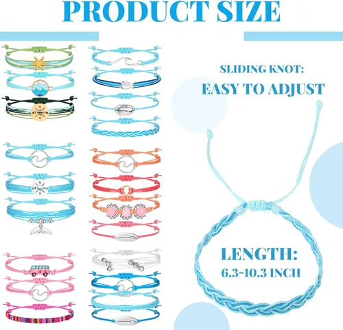 Vista 6 de Hicarer 21 pulseras de olas surfistas ajustables e impermeables hechas a mano para la amistad, joyería para mujeres y adolescentes