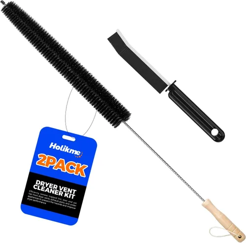 Vista 6 de Holikme Kit de limpiador de ventilación para secadora, paquete de 2 – Suministros de limpieza para el hogar, cepillo de pelusa de acero inoxidable