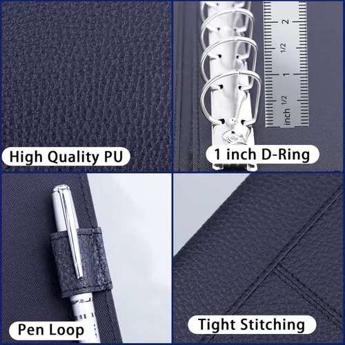 Vista 5 de Antner Carpeta de cheques de negocios de 7 anillos para cheques comerciales, capacidad de 600 cheques, cubierta de piel sintética con bolsa