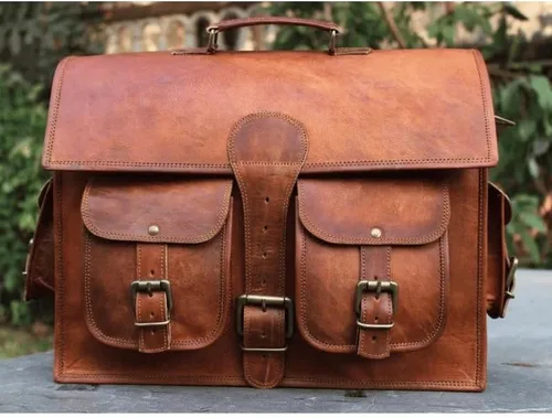 Vista 6 de Genuine Leather Vintage Laptop Messenger Handmade Briefcase Bag Satchel By Vintage Couture