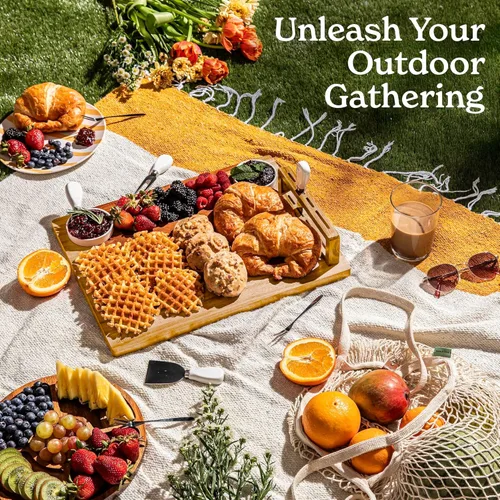 Vista 6 de SMIRLY Juego de tablas de charcutería, juego de tablas de queso grande, bandeja de bambú natural para quesos con accesorios, regalos de inauguración