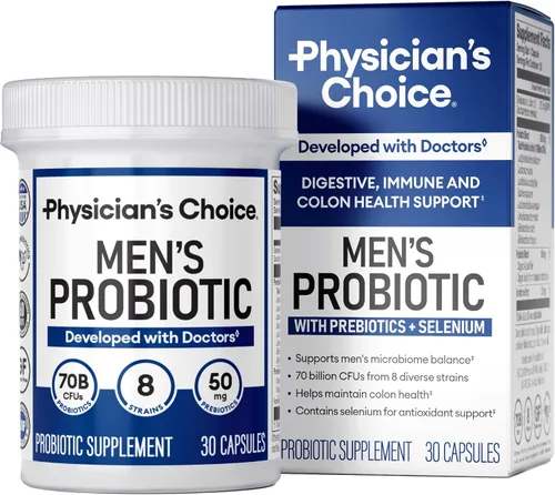 Physician's Choice Probióticos para Hombres - 70 mil millones de CFU - 8 cepas - con Selenio y Prebióticos Orgánicos - Apoya la salud digestiva, el