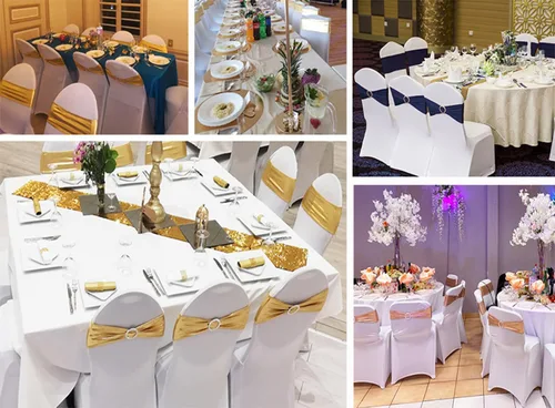 Vista 5 de SINSSOWL Paquete de 50 bandas elásticas deslizantes para silla, de elastano, bandas para silla, lazos y hebillas para decoración de bodas, banquetes