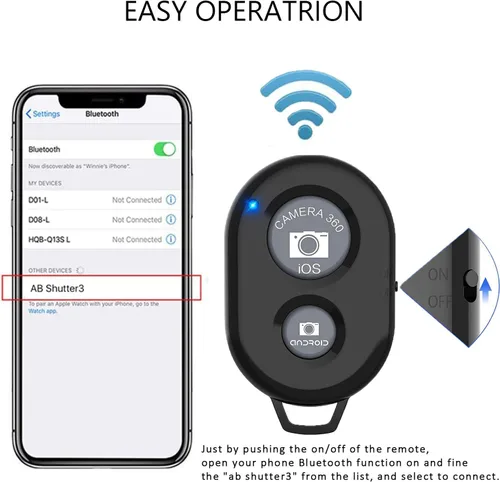 Vista 2 de AOQIYUE - Obturador remoto inalámbrico para teléfonos celulares y tabletas (paquete de 3), control remoto Bluetooth para control de cámara
