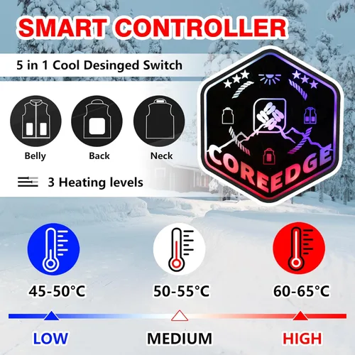 Vista 3 de COREEDGE Heated Vest for Women,Electric Heating Vest, 5 in 1 Smart Controller with Rechargeable 10000mAh Battery